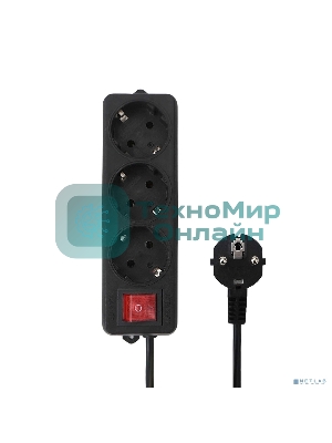 Удлинитель Гарнизон EL-NB-G3-B-3 3р 10А 3 м с выключателем и заземлением, черный