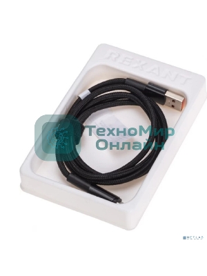 Кабель Rexant 18-7064 USB-A – Type-C, 6А, 66Вт, 1м, в черной нейлоновой оплетке, со световой индикацией