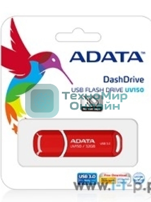 Флешка USB ADATA UV150 (AUV150-32G-RRD), 32Gb, USB 3.0, R/W 35/10, красный