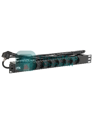 Блок розеток ITK PDU 7 розеток DIN49440 (нем. cтанд.) с LED выключателем, 1U, шнур 2м вилка DIN49441 (нем. станд.), профиль из ПВХ, черный
