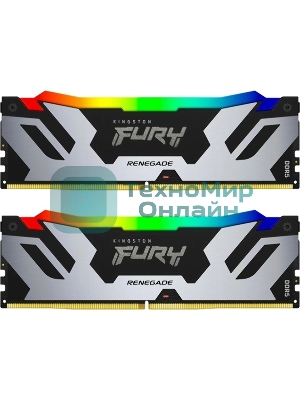 Оперативная память Kingston Fury Renegade, DDR5, 32GB (2x16GB), 6400MHz, CL32, DIMM, с радиатором, RGB, серебристый/черный