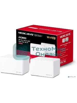 Домашняя Mesh Wi‑Fi система AX3000 Whole Home Mesh Wi-Fi 6 SystemSPEED: 574 Mbps at 2.4 GHz + 2402 Mbps at 5 GHzSPEC: Internal Antennas, 3× Gigabit Ports per Unit (WAN/LAN auto-sensing), 1024-QAM, OFDMA, HE160FEATURE: MERCUSYS APP, Router/AP Mode, One Unified Network, Seaml