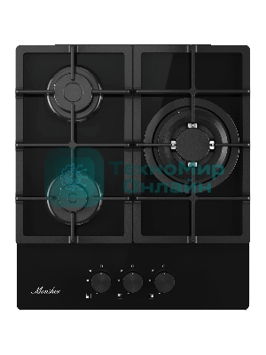 Варочная панель Monsher, газ, High-Tech, 45 см, автоматический электроподжиг, газ-контроль, форсунки под сжиженый газ, SABAF конфорки, чугунные решетки, черный
