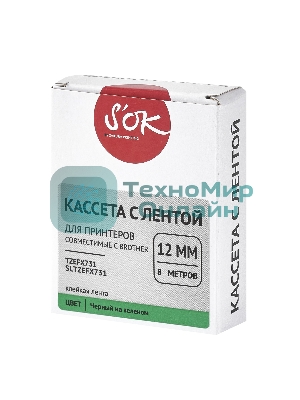 Кассета с лентой S'OK by Sakura Printing TZEFX731 для Brother, черный на зеленом, 12мм/8м, наклейка