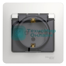 Розетка 1-м СП Glossa 16А с защ. крышкой защ. шторки с заземл. в сборе IP44 бел. SchE GSL000148