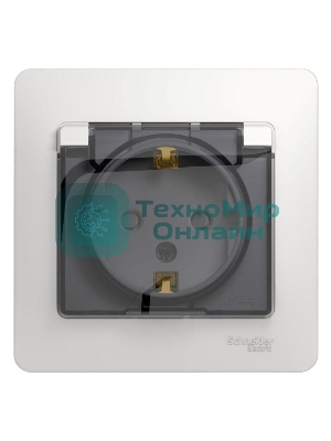 Розетка 1-м СП Glossa 16А с защ. крышкой защ. шторки с заземл. в сборе IP44 бел. SchE GSL000148