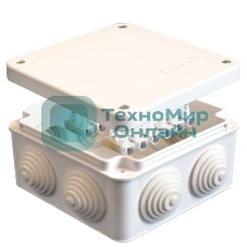 Коробка распределительная ОП 105х105х56 7 выходов 4 гермоввода с клемм. 10А 12 контактов IP54 крышка на винтах бел. Epplast 110043