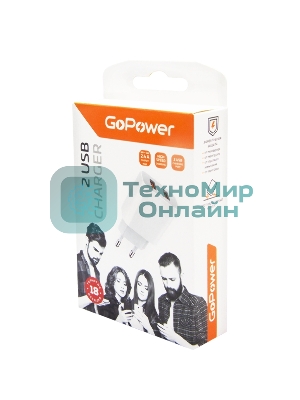 Сетевое зарядное устройство GoPower GP2U 2USB 2.4A 12W белый (1/108)