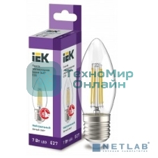 Лампа светодиодная IEK LLF-C35-7-230-40-E27-CL филаментная 360° 7Вт C35 свеча 4000К E27 230В прозр.