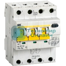 Выключатель автоматический дифференциального тока 4п (3P+N) C 16А 30мА тип A 6кА АВДТ-34 IEK MAD22-6-016-C-30