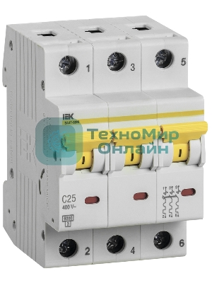 Выключатель автоматический трехполюсный ВА47-60M 3Р 25А 6кА С MVA31-3-025-C IEK