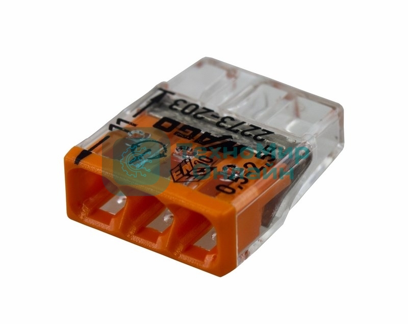 Клемма 3х(0.5-2.5мм) 3-х проводн. для распред. короб. (без п) WAGO 2273-203