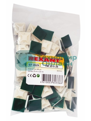 Площадка самоклеящаяся Rexant 25х25 мм, белая, упаковка 100 шт.