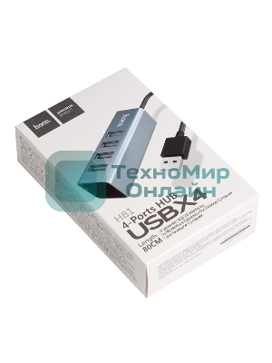 Переходник разветвитель Hoco HB1 USB - 4USB (USB 2.0 - 480 Мбит/с), 0.8 м, серый