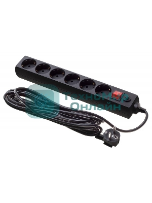 Сетевой фильтр Buro 600SH-16-5-B 5 м, 6 розеток, черный, коробка