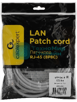 Патч-корд Premier PP6U-3M 10000Гбит/с UTP 4 пары cat.6 CCA molded 3м серый RJ-45 (m)-RJ-45 (m)