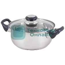 Кастрюля Mallony из нерж стали с крышкой (стекло) BAK-02, 2 л, ручки - бакелит, без ТМ