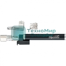 Горелка газовая Sparta тип ''карандаш'' c пьезоподжигом + 4 насадки для пайки 200мм