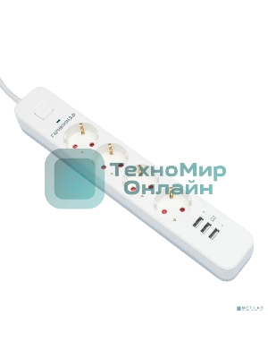 Сетевой фильтр Гарнизон 2.0 Мультипорт EPS-4-U3-W-2, 4 р, 10А, 3xUSB, 2 м, ур.защиты 2+, белый, пакет
