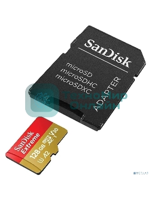 Флеш карта microSDXC 128GB SanDisk EXTREME Class 10, UHS-I, W90, R 190 МБ/с, SDSQXAA-128G-GN6MA адаптер на SD