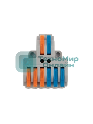 Клемма СМК Rexant 2х3 проходная разветвительная 2 полюса, с монтажной площадкой (1 ввод, 3 вывода на полюс), (5 шт./уп.)