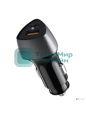 Автомобильное зарядное устройство с двумя портами Rexant (USB-A QC 3.0 + USB-C PD) со световой индикацией, 51Вт, черное