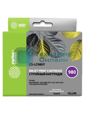 Картридж струйный Cactus CS-LC980Y желтый (16 мл) для Brother DCP-145C/165C MFC-250C/290C