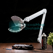 Лупа на струбцине Rexant, квадратная 3D+20D, с подсветкой 6 LED, серия EXPERT, белая