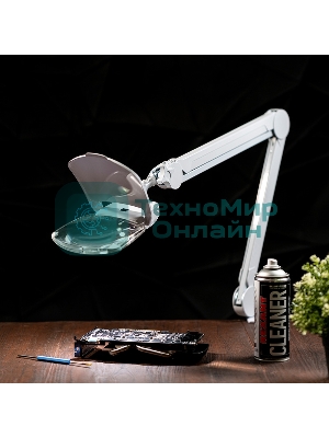 Лупа на струбцине Rexant, квадратная 3D+20D, с подсветкой 6 LED, серия EXPERT, белая