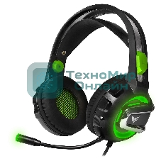 Гарнитура Crown CMGH-3002 чёрный/зелёный, проводная, подсветка