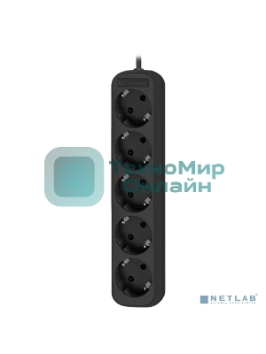 Удлинитель Defender с заземлением M518 1.8 м, 5 розеток, черный