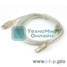 Кабель USB2.0 Pro Cablexpert CCF-USB2-AMBM-TR-6, AM/BM, 1,8м, экран, феррит.кольца, прозрачный, пакет