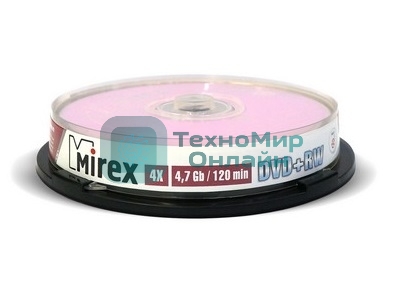 Диск DVD+RW Mirex 4.7 Gb, 4x, Cake Box (10), (10/300)