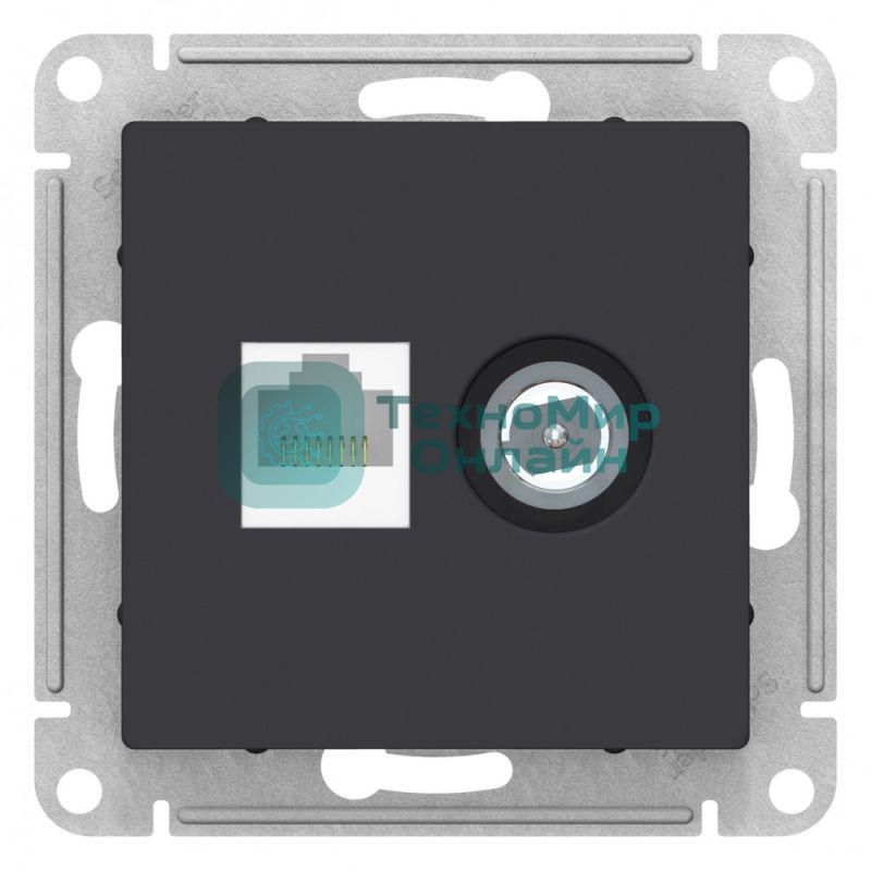 Розетка телевизионная +комп двойная RJ45+TV, кат.5E, механизм, карбон