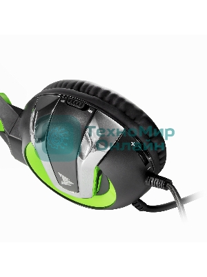 Гарнитура Crown CMGH-3002 чёрный/зелёный, проводная, подсветка