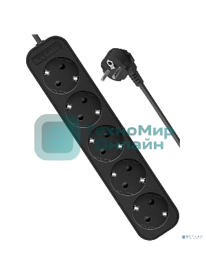 Удлинитель Defender с заземлением M518 1.8 м, 5 розеток, черный
