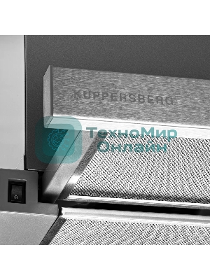 Встраиваемая вытяжка Kuppersberg SLIMTURBO 60 X, ширина 60 см, отвод/рециркуляция, 1500 м3/час, механическое управление, 3 скорости, освещение 2х2 Вт, металлические жироулавливающие фильтры, угольный фильтр KF-ES (опция), 63.4 дБ, обратный клапан, шхвхг:55.2x25.5x28см, нержавеющая сталь