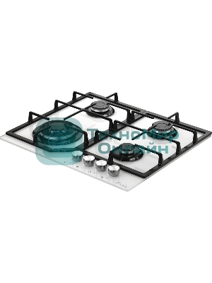 Варочная панель MONSHER MGG 63 Blanc, газ, High-Tech, 59 см, автоматический электроподжиг, газ-контроль, форсунки под сжиженый газ, SABAF конфорки, чугунные решетки, белый