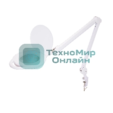 Лупа на струбцине Rexant, круглая, 5D, с подсветкой 96 LED, теплый и холодный свет, белая