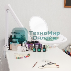 Лупа на струбцине Rexant, круглая, 5D, с подсветкой 96 LED, теплый и холодный свет, белая