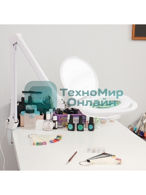 Лупа на струбцине Rexant, круглая, 5D, с подсветкой 96 LED, теплый и холодный свет, белая