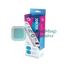 Удлинитель с сетевым фильтром Космос 5х3 м с заземл. 10А IP20 2.2 кВт 3х0.75 индикатор сети белый