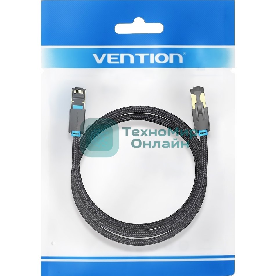 Патч-корд Vention прямой SFTP cat.8 RJ45 - 0,5м. черный Тканевая оплетка