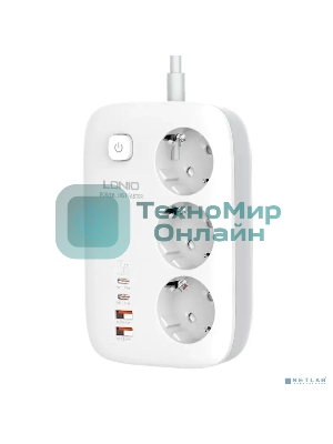 Сетевой удлинитель LDNIO SE3436/ 2м/ 3 розетки/ 3250W/ 4 USB: QC 4.0+PD 3.0+PPS/ GAN 65W/ белый