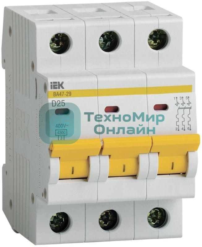 Выключатель автоматический модульный 3п D 25А 4.5кА ВА47-29 IEK MVA20-3-025-D