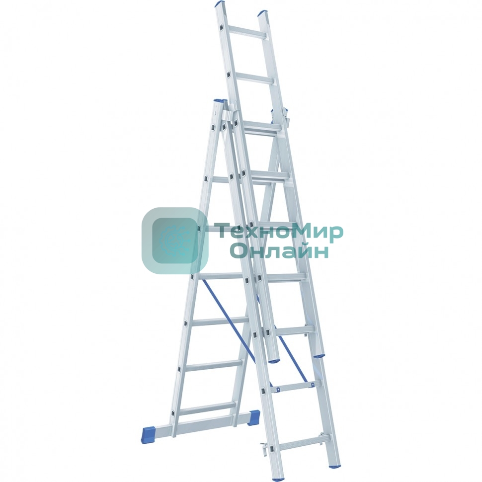 Лестница Сибртех, 3 х 7 ступеней, алюминиевая, трехсекционная