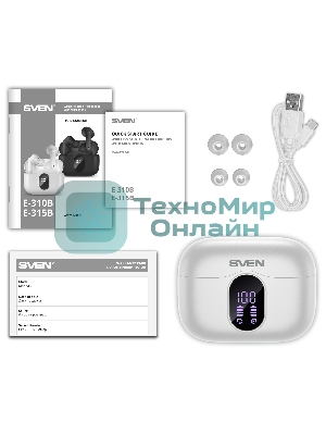Наушники TWS SVEN E-310B белый, внутриканальные, Bluetooth, сенсорное управление, до 4 ч