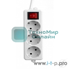 Сетевой фильтр Гарнизон ELB-G3-W-2, 3 евророзетки с выключателем и заземлением, допустимый ток 16А, длина 2 м.