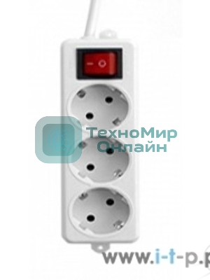 Сетевой фильтр Гарнизон ELB-G3-W-2, 3 евророзетки с выключателем и заземлением, допустимый ток 16А, длина 2 м.