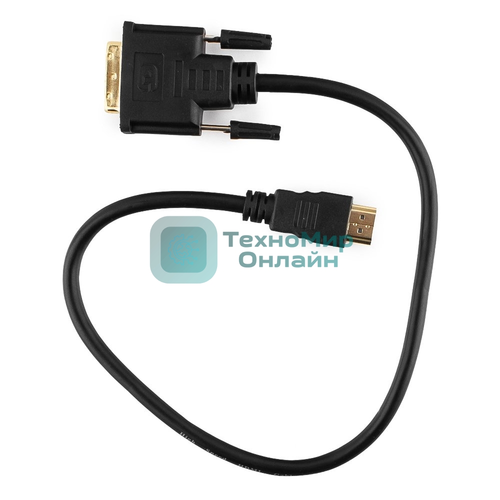 Кабель HDMI-DVI Cablexpert CC-HDMI-DVI-0.5M, 19M/19M, single link, медь, позол.разъемы, экран, 0.5м, черный, пакет